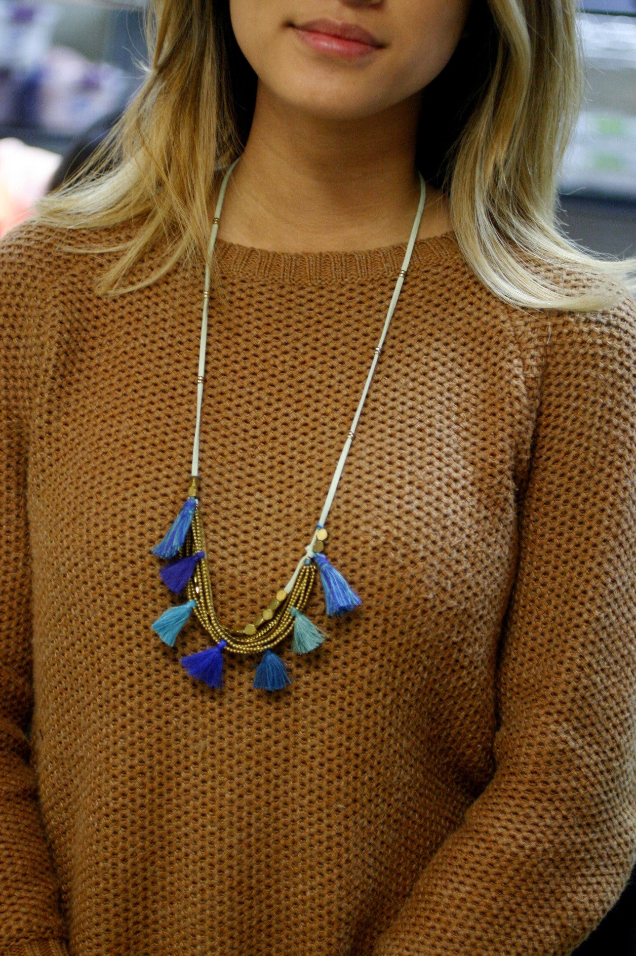 GMA Blue Dancing Tassel Necklace for Women - Boho Chic Layered Statement Jewelry for Parties, Weddings & Date Nights