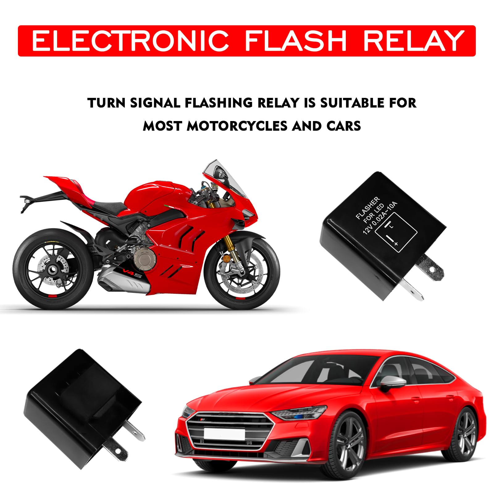 2 Pin 12V LED Flasher Relay - Universal Motorcycle & Scooter Turn Signal Blinker for LED Lights - Waterproof, Fast Hyper Flash, Automotive Replacement - Perfect for Custom Bike Upgrades & Night Riding Safety