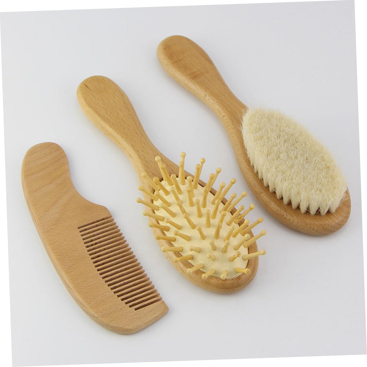 KOMBIUDA Baby Hair Brush & Comb Set - Soft Wool Brush & Natural Wooden Comb for Newborn Scalp Care - Gentle & Easy to Hold - Perfect for Daily Baby Hair Care & Newborn Grooming Routine