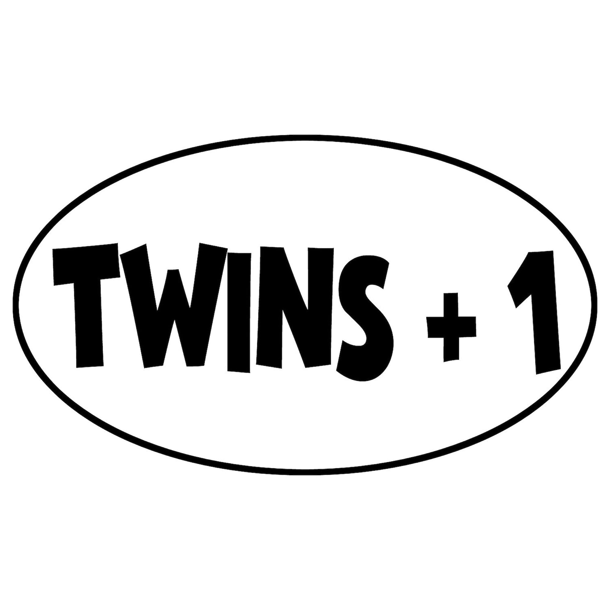 Twins Plus One Oval Car Bumper Sticker - Funny Family Decal for Vehicles, Laptops & Windows - Perfect for Parents of Multiples