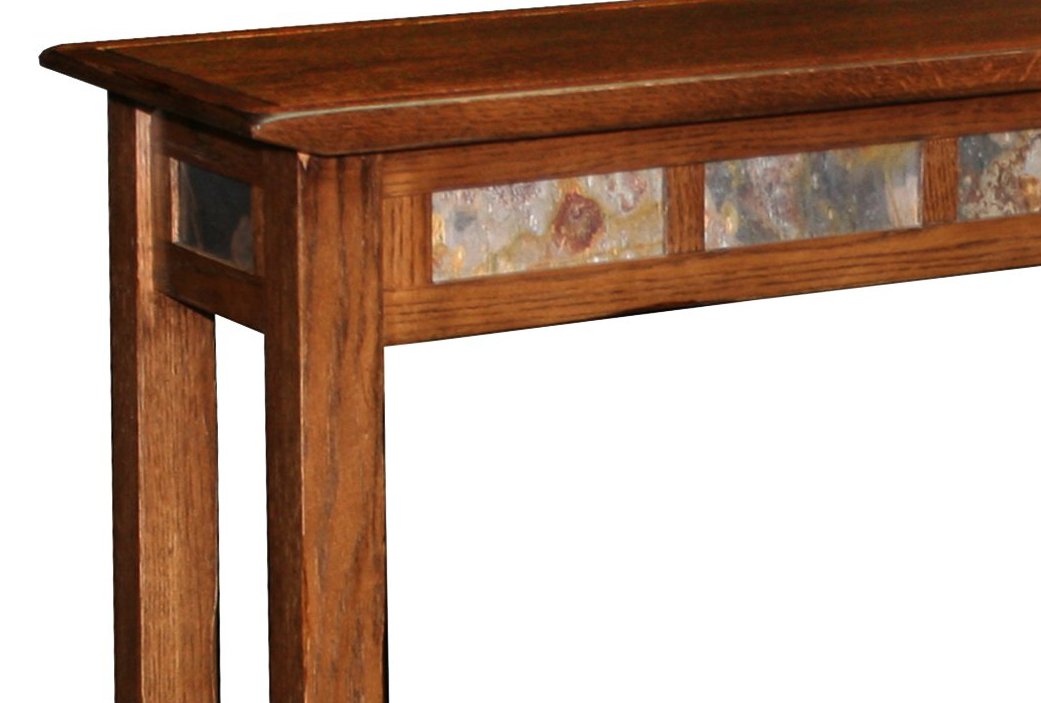 Rustic Slate Tile Hall Console Sofa Table with Shelf - Solid Oak Entryway Table for Living Room, Foyer & Small Spaces - Farmhouse Style Home Decor for Entry Table, Sofa Table & Hallway Storage