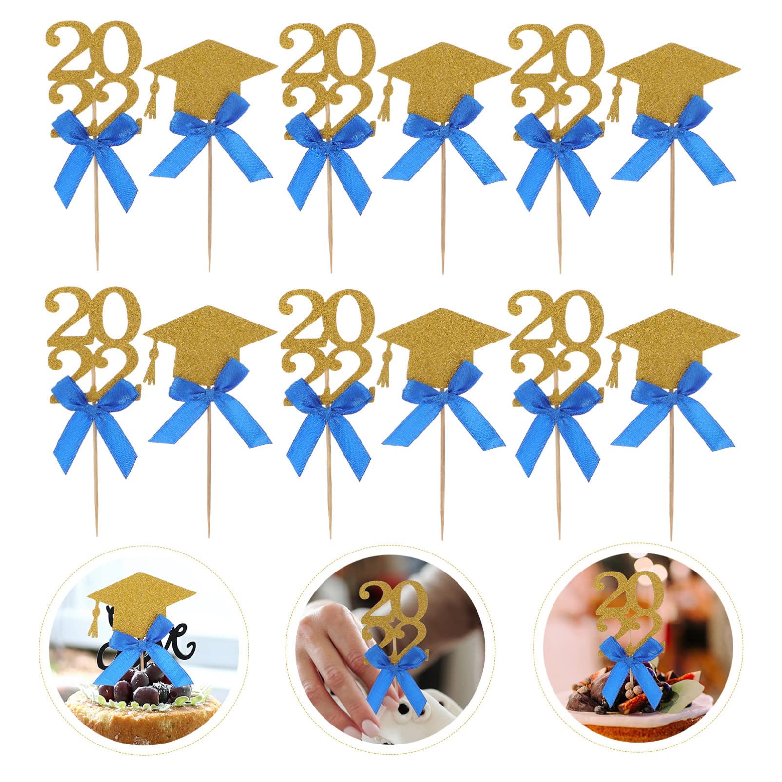 Unomor 36 Pcs Graduation Photo Ornaments - 2022 Doctoral Hat Bow Cake Inserts for Graduation Party Decorations | Perfect for Cake Toppers, Cupcake Decor, and Dessert Displays