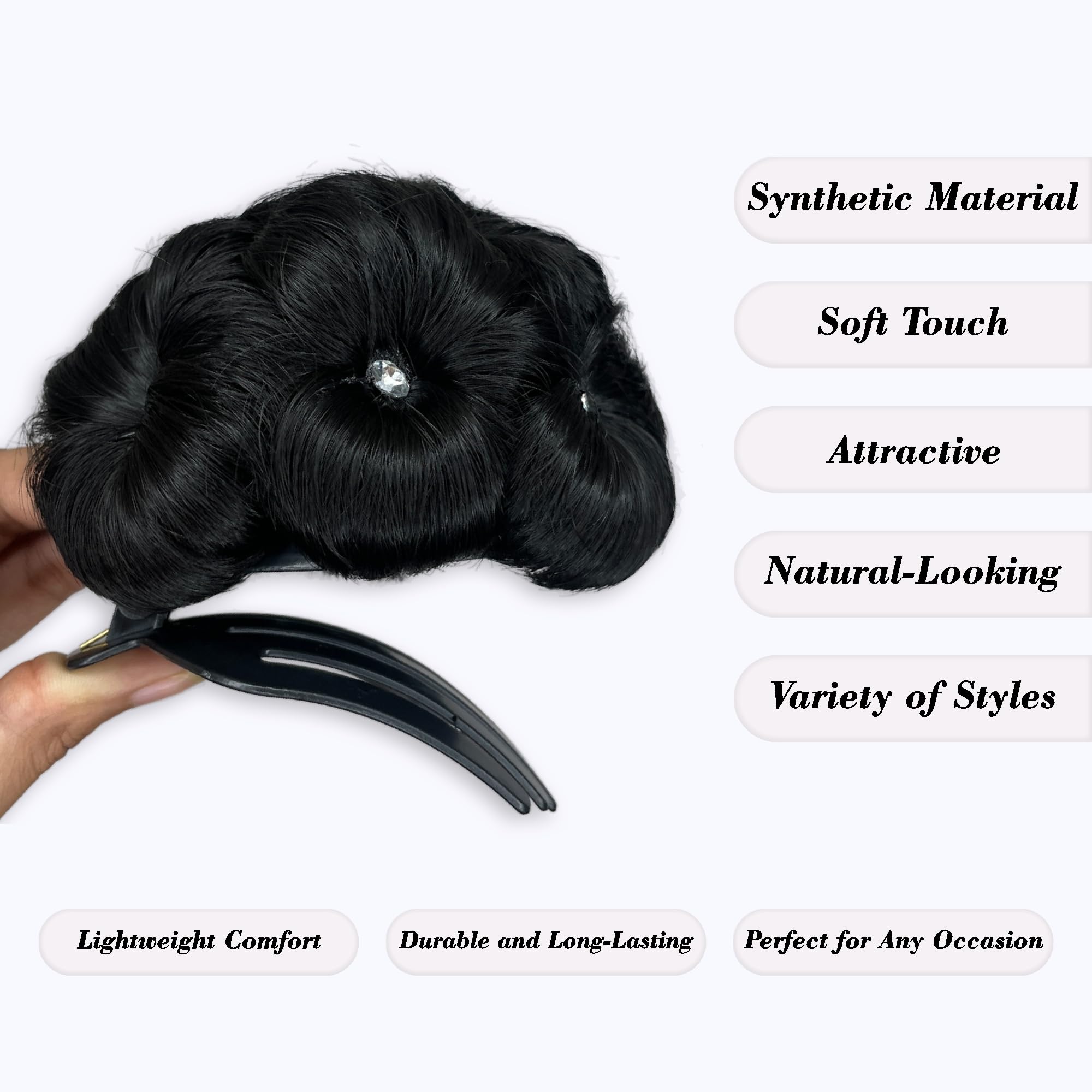 El Cabell Synthetic Natural Black Hair Extension Clutch with White Stone Juda for Women & Girls - Small Size | Perfect for Parties, Weddings & Daily Styling