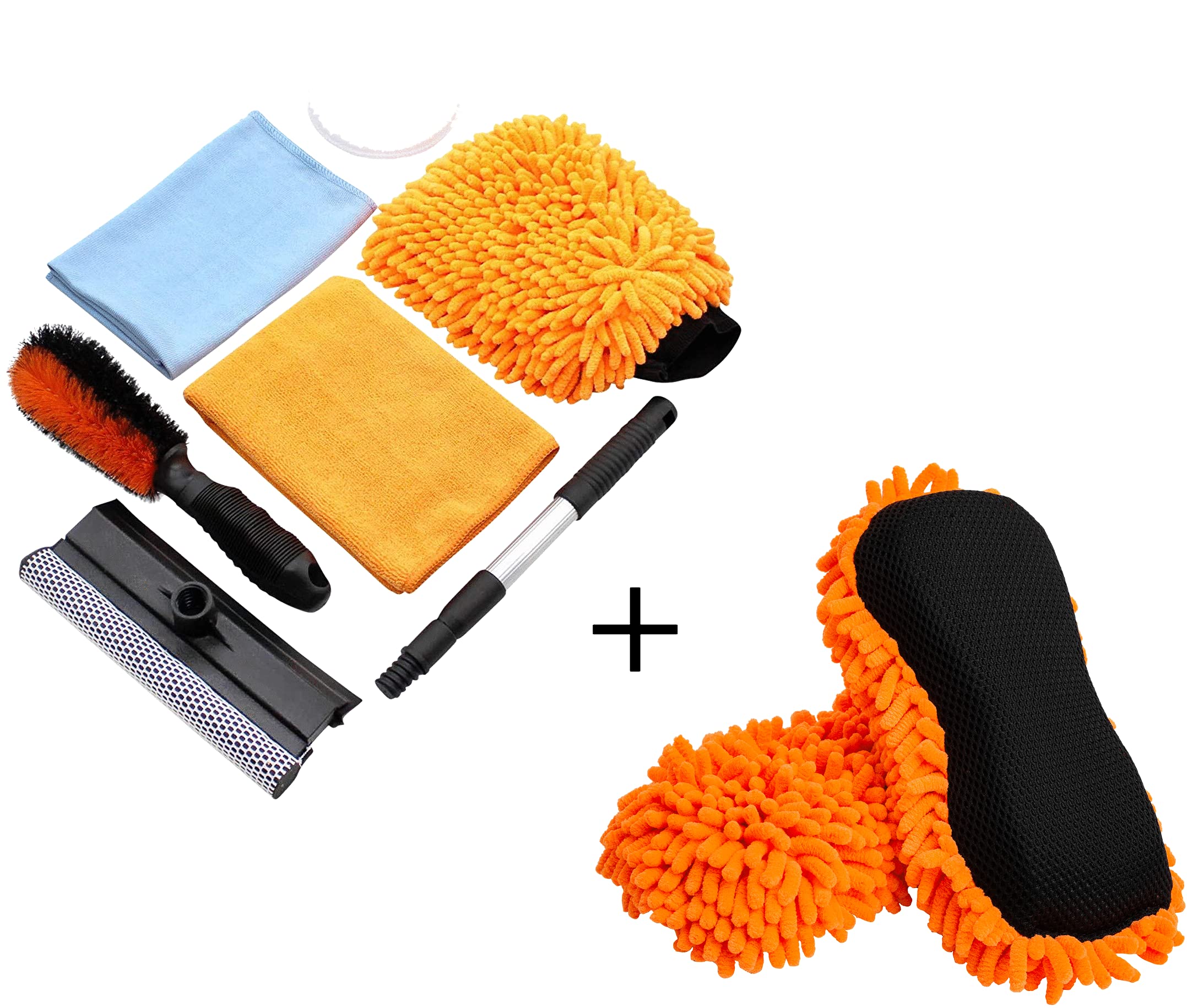 SCRUBIT Premium Car Cleaning Kit with 2 Microfiber Sponges - Includes Window Squeegee, Wheel Brush, Wash Mitt & Microfiber Cloth - Complete Auto Detailing Set for Car Washing, Interior & Exterior Cleaning - Perfect for Home, Garage & Professional Use