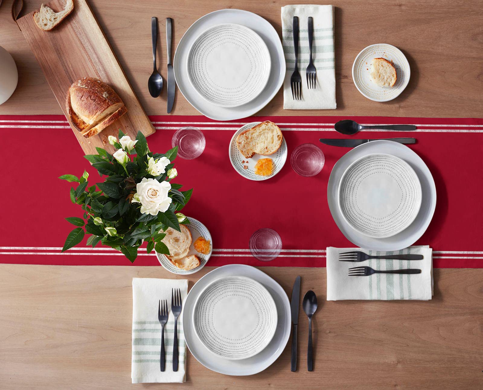 Farmhouse Red Linen Stripe Table Runner - 90 Inch Long Non-Slip Washable Dining Table Decor for Wedding, Party & Holiday Dinner | Perfect for Rustic Home Decor, Coffee Table Setting & Seasonal Celebrations
