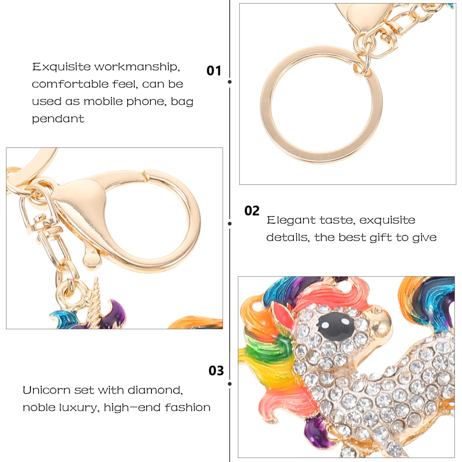 VALICLUD Elegant Unicorn Purse Charms - Sparkling Rhinestone Keychain & Ring Set for Handbags - Perfect Gift for Women & Girls - Great for Accessorizing Bags, Backpacks, or Keys