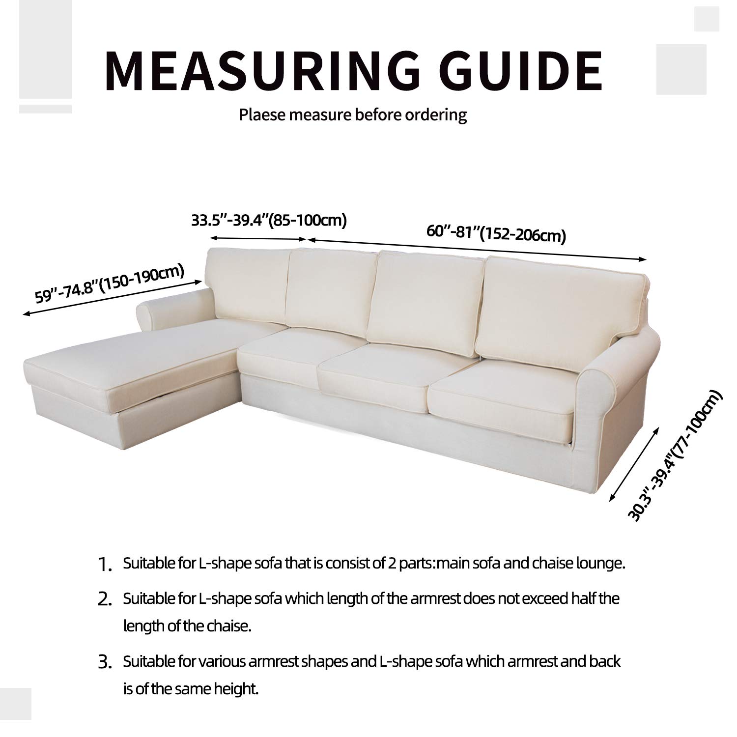 Stretch L-Shaped Sofa Slipcover 2-Piece Set - Jacquard Fabric Sectional Couch Cover with Elastic Bottom for Pets & Kids - Large Sand Color - Perfect for Living Room, Family Room & Pet-Friendly Homes
