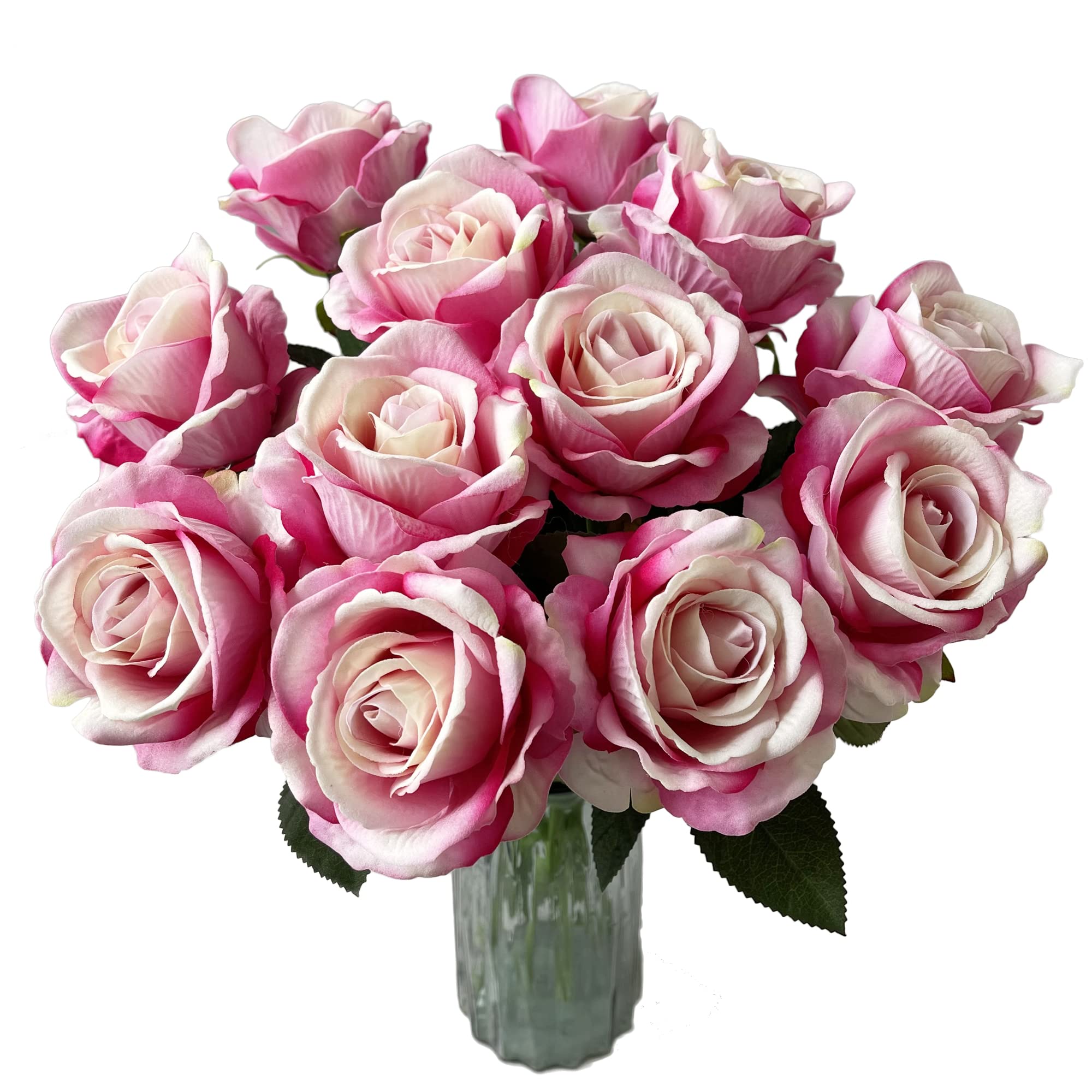 UKELER 12-Pack Dark Pink Artificial Silk Roses - Real Touch Faux Flowers with Long Stems for DIY Bouquets, Home Decor, Wedding Centerpieces, Party Arrangements, and Romantic Gift Giving