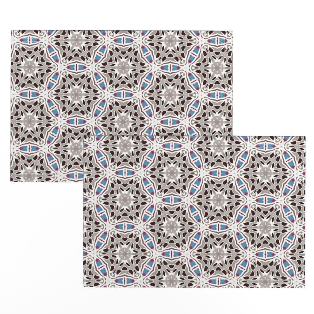 Premium Linen Cotton Canvas Placemats Set of 2 - Abstract Geometric Circle Pattern Vintage Lace Print Table Mats for Dining, Kitchen, and Home Decor (Country Retro Style)