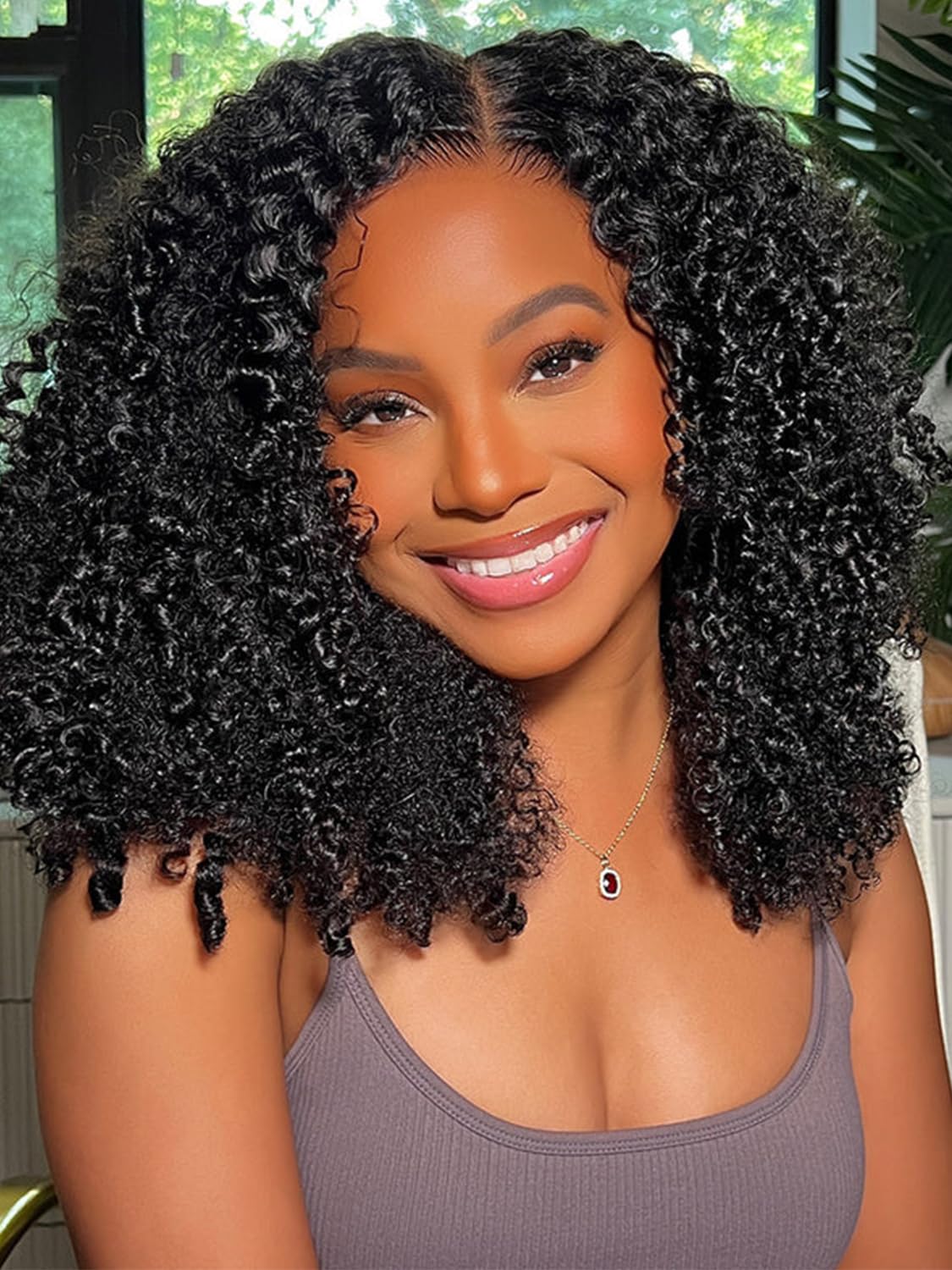 ISEE 13x6 Kinky Curly Lace Front Wigs Human Hair - Pre Plucked 180% Density HD Transparent Frontal | Afro Curly Glueless Lace Wig for Women | 18 Inch Natural Black Human Hair Wig for Daily Wear & Special Occasions