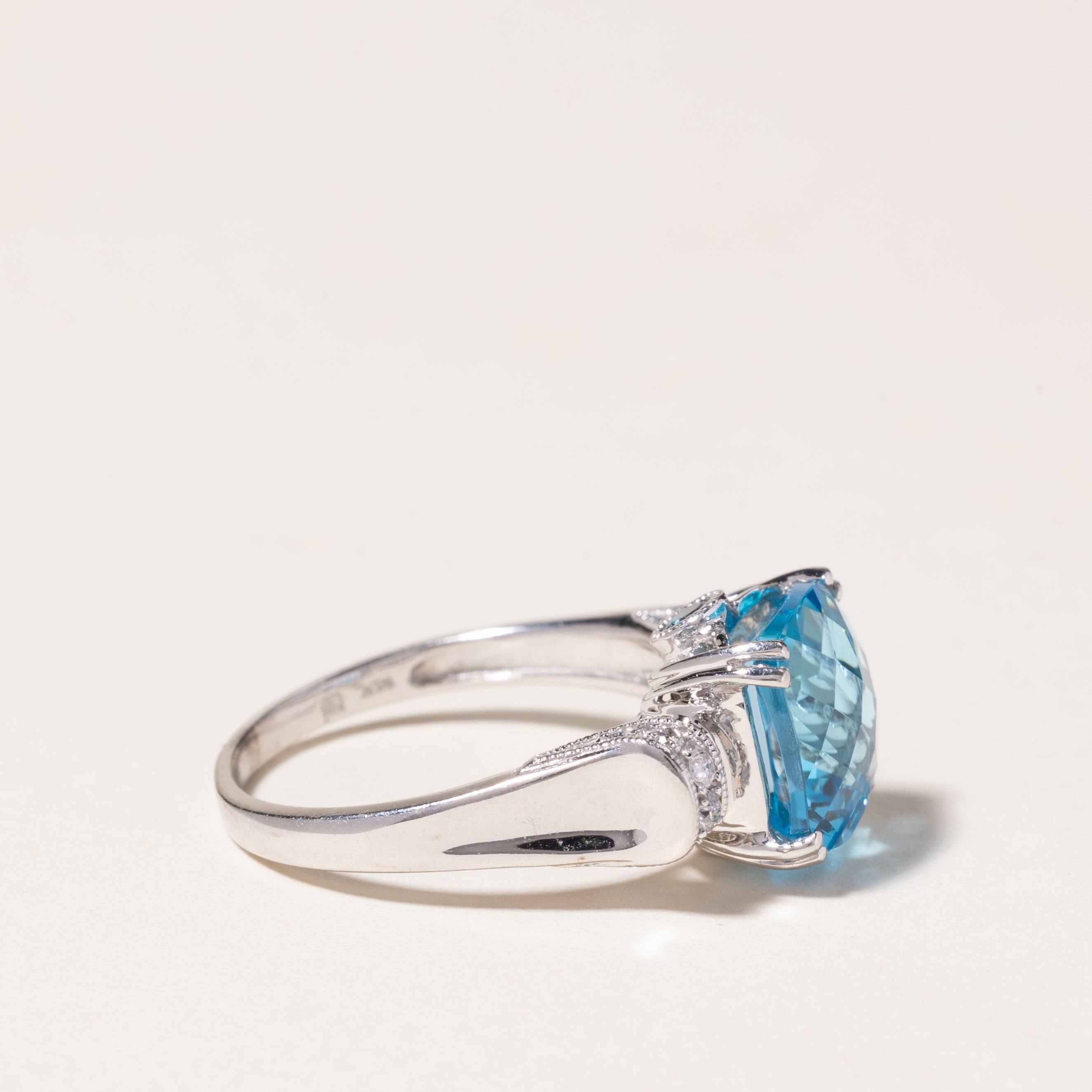 14K White Gold Blue Topaz & Diamond Ring - 4.67ctw Gemstone, 0.08ctw Diamonds, Size 7.75 - Elegant Birthstone Jewelry for Women, Perfect Gift for Anniversary, Engagement & Special Occasions
