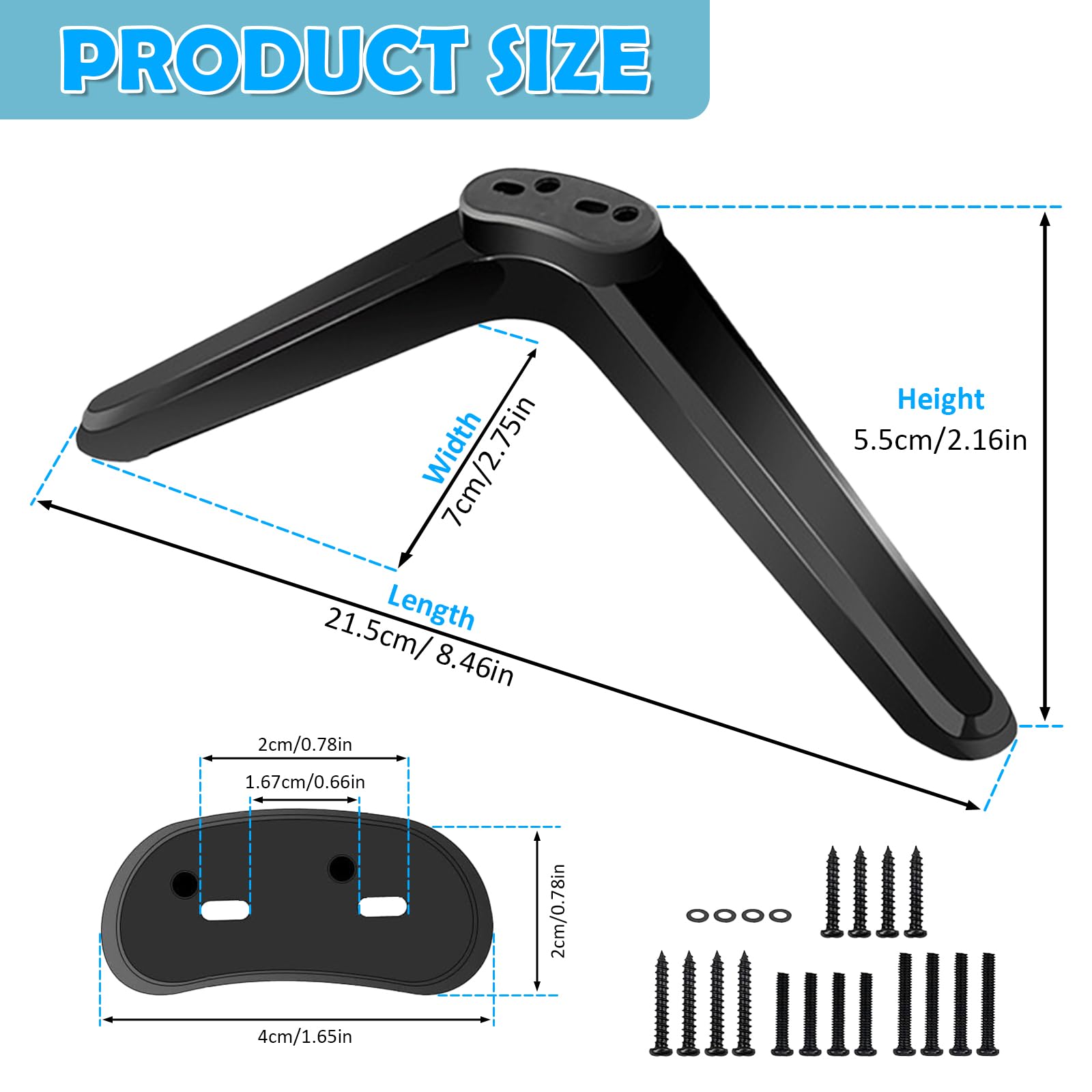 Universal TV Stand Legs - Replacement Pedestal Feet with Screws for Most 32-55 Inch TCL Roku TVs (2-5cm Mounting Hole Distance) - Perfect for Living Room, Bedroom & Home Theater Setup