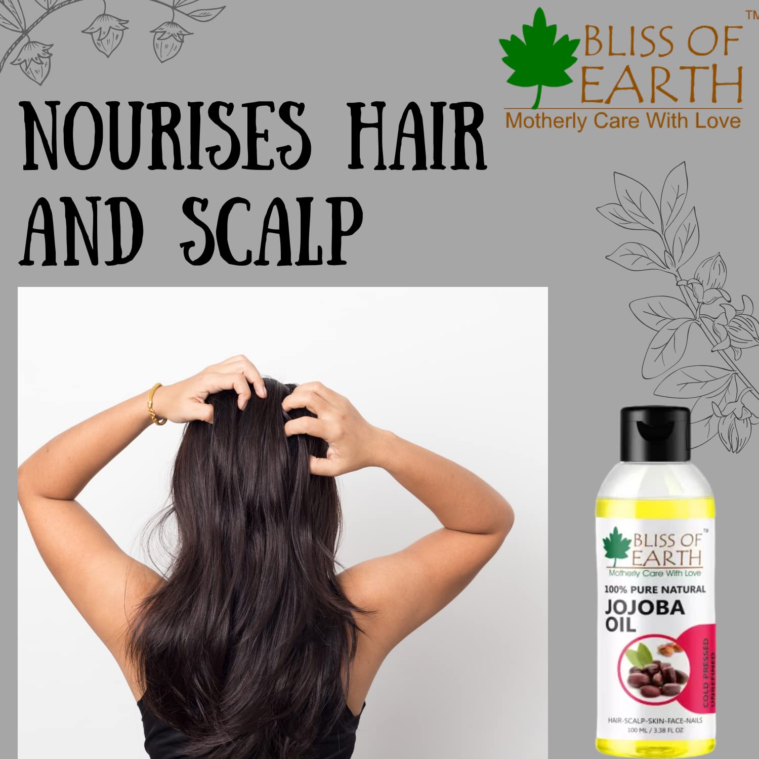 100% Pure Natural Cold-Pressed Unrefined Jojoba Oil - Bliss of Earth (100ml) for Face, Hair & Skin Care - Organic Moisturizer for Dry Skin & Hair Growth