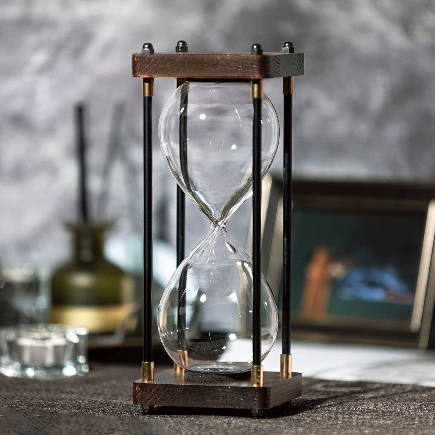 Large Fillable Hourglass Timer - Decorative Wooden Sand Clock for Home Office Decor, Meditation, Yoga & Time Management | Empty Sand Timer for Custom Use