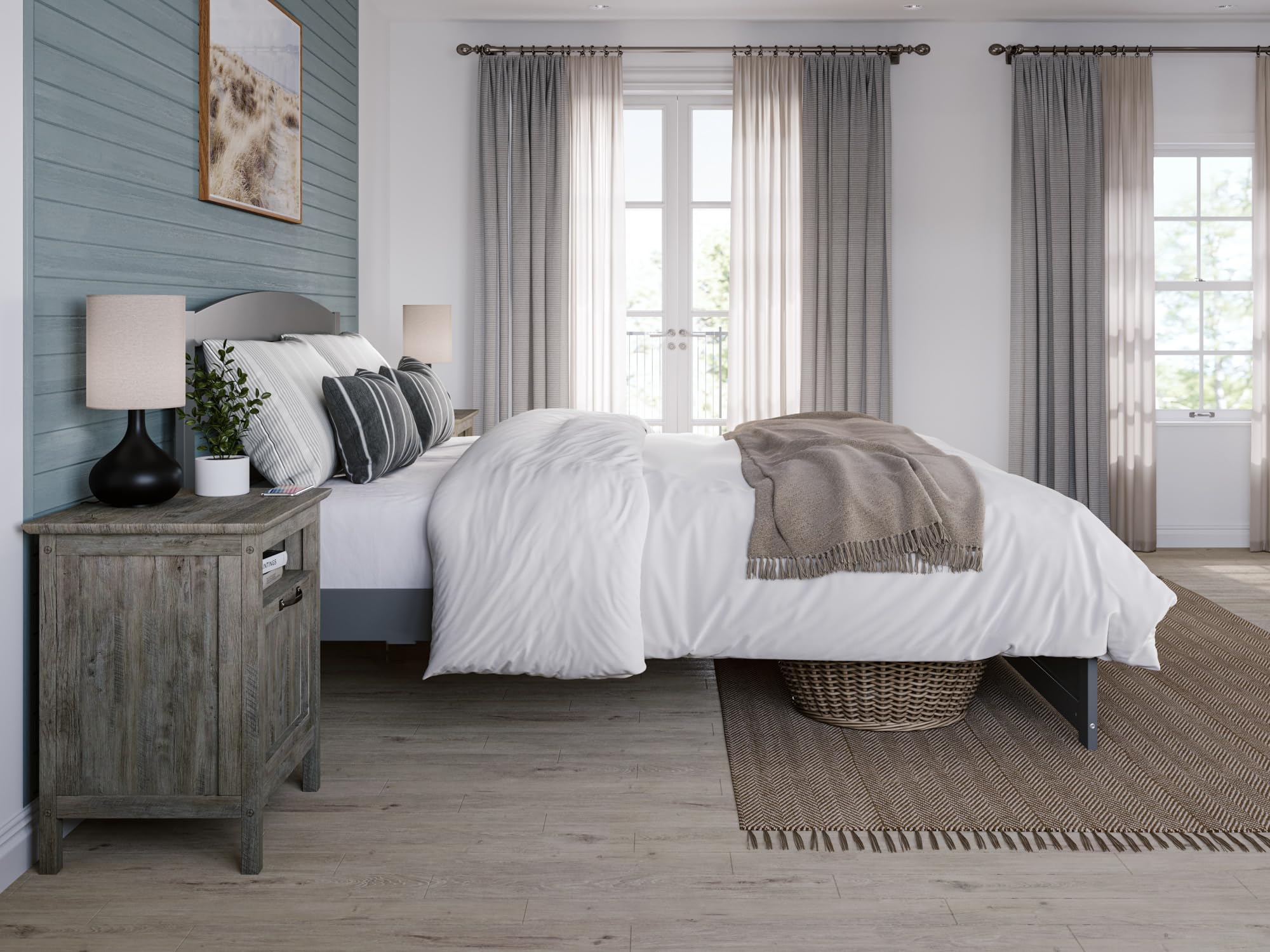 AFI Warren Full Size Platform Bed with Footboard & USB Charging Station - Modern Grey Wood Bed Frame for Master Bedroom, Guest Room, or Apartment