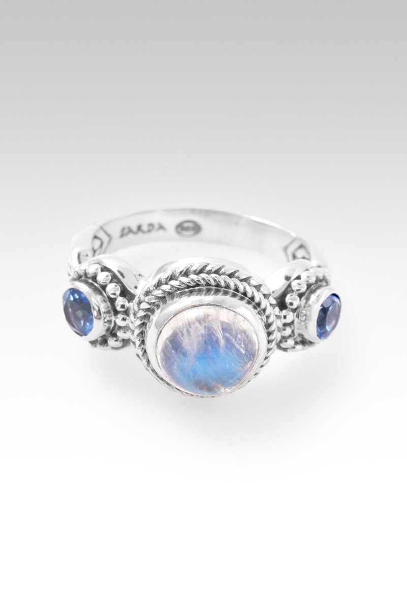 Faithful in Prayer Ring - Rainbow Moonstone & Royal Bali Blue Mystic Topaz Jewelry for Women - Perfect for Meditation, Spiritual Healing & Gift Giving