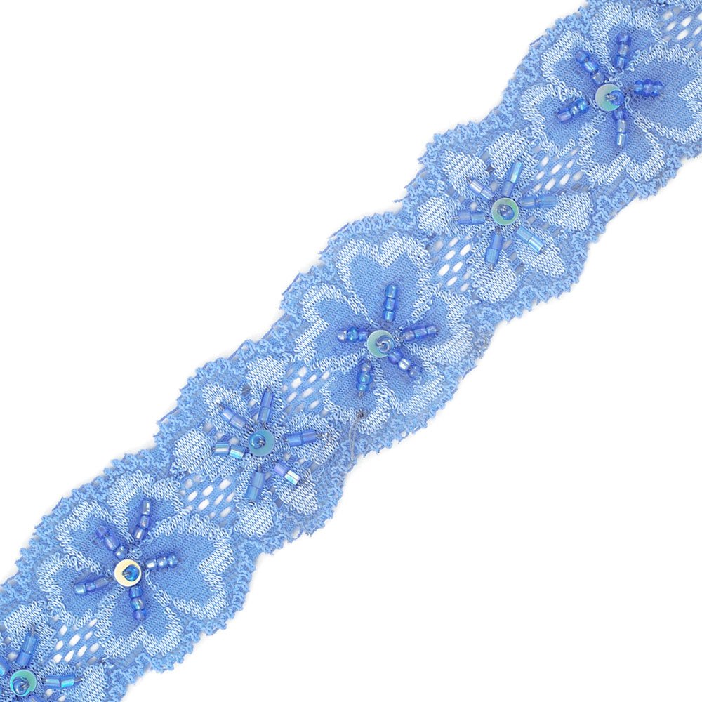 Periwinkle Beaded Sequin Stretch Lace Trim - 1-1/8 Inch Wide x 1 Yard Long (SEE-SL-0041-BD) - Perfect for DIY Costumes, Wedding Dresses & Fashion Accessories