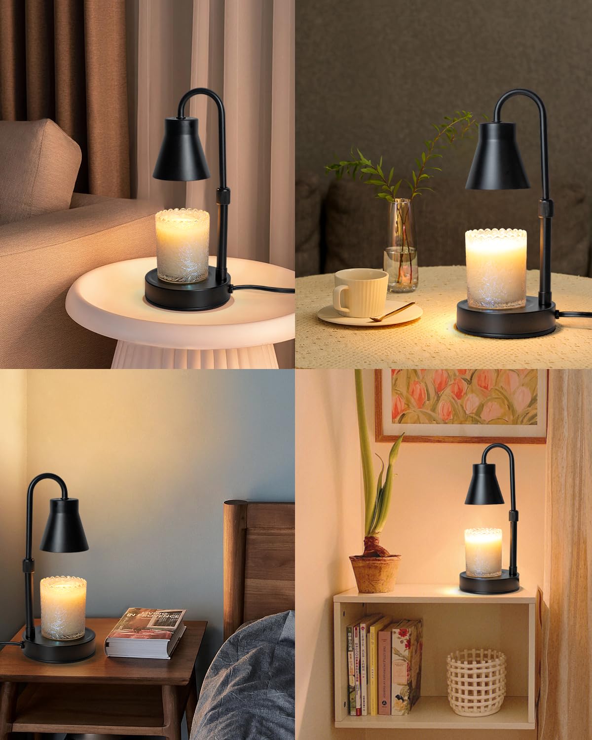 2 Pack Adjustable Height Candle Warmer Lamp with Stepless Dimming - Flameless Jar Candle Warmer with 2 Bulbs, Perfect for Home, Office, Spa & Gifts for Mom, Women, Valentine's Day