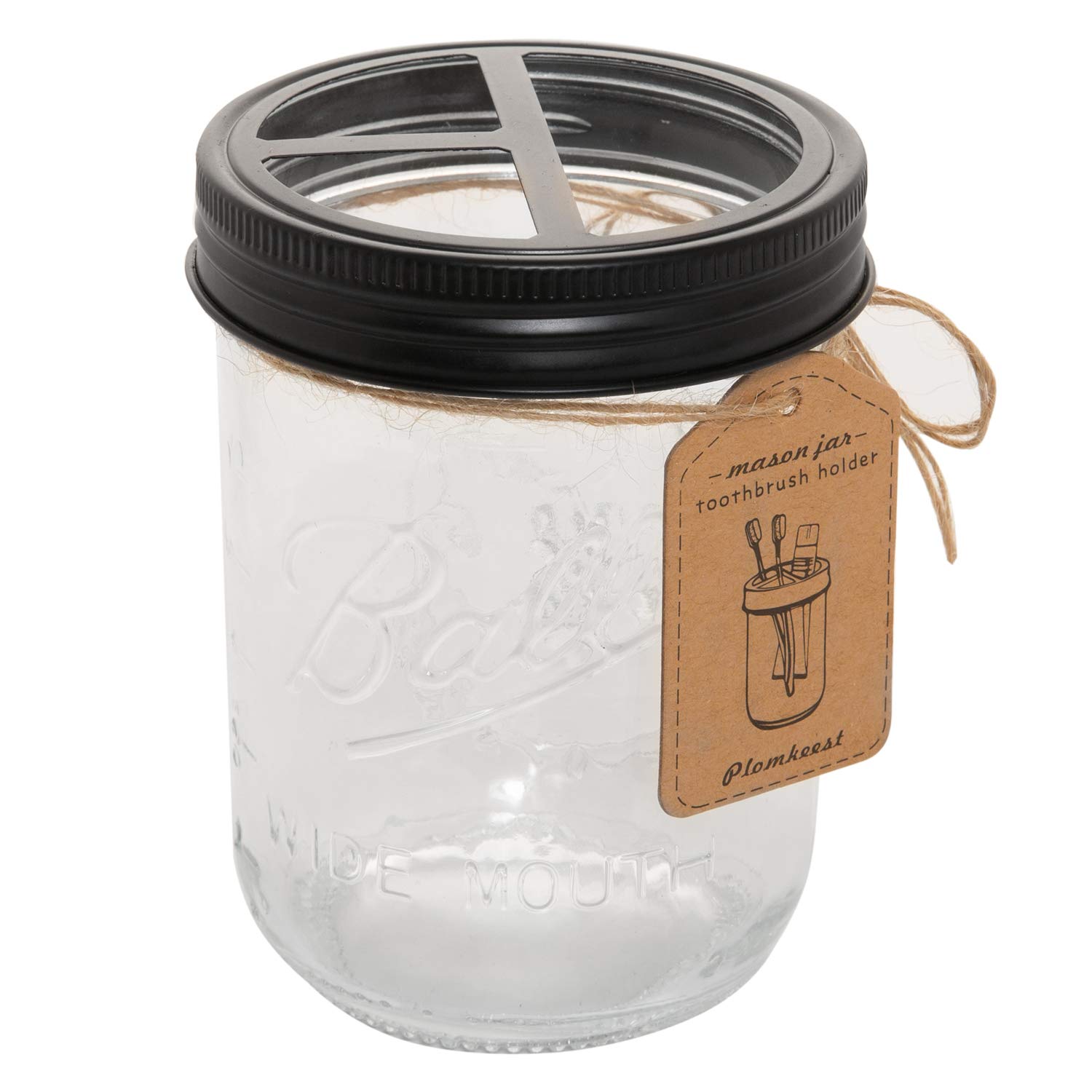 16 oz Mason Jar Toothbrush Holder - Rust Proof 304 Stainless Steel - Farmhouse Bathroom Decor - Black - Perfect for Rustic Farmhouse, Cottagecore & Vintage Style Bathrooms