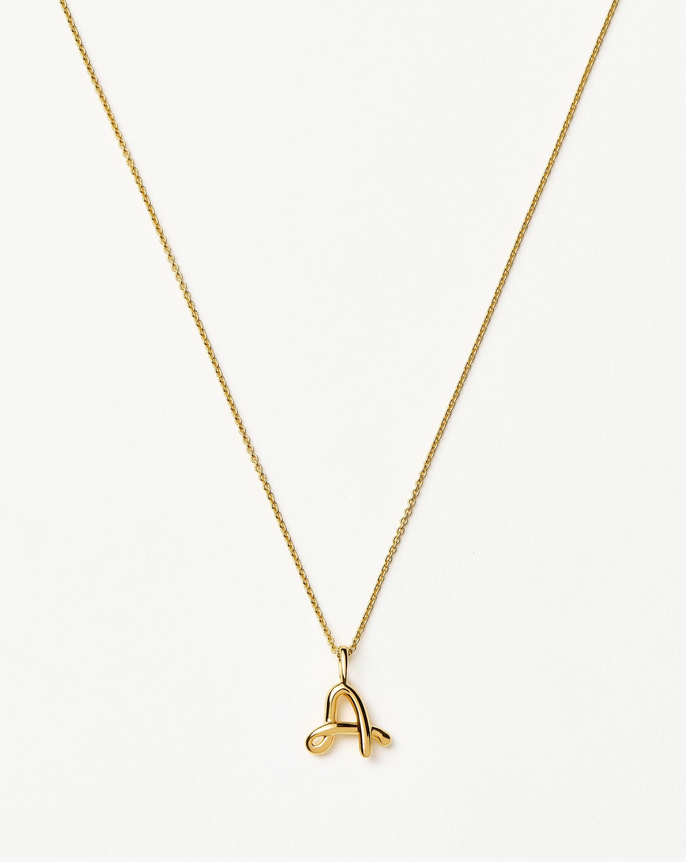 Curly Molten Mini Initial Necklace - Personalized A Letter Pendant in 18k Gold Vermeil - Perfect for Gifts, Anniversaries & Everyday Elegance