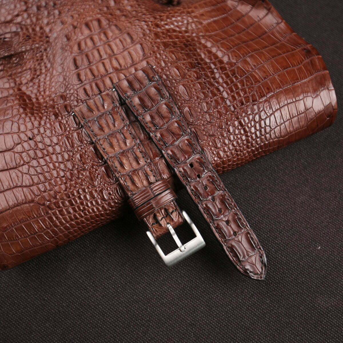 Premium Alligator & Double Hornback Leather Watch Straps for Men & Women - Quick Release Replacement Bands (16mm-24mm Sizes) - Luxury Brown Leather Watch Accessory for Business, Casual & Formal Occasions