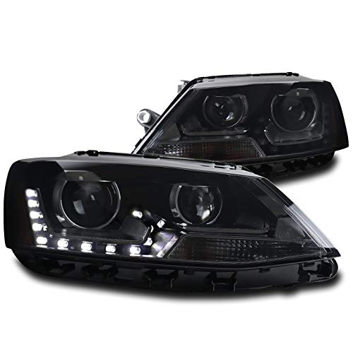 LED DRL Projector Headlights - Black/Smoke - Compatible with 2011-2017 Volkswagen Jetta | High Performance Car Lighting for Night Driving & Style Upgrade