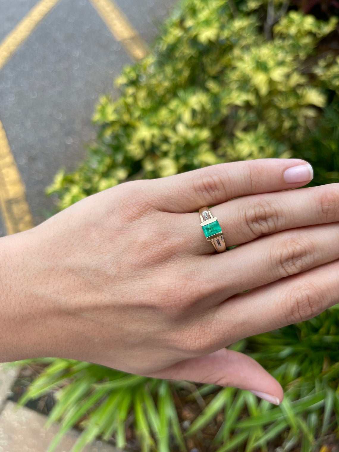 0.92tcw Colombian Emerald Cut & Diamond Accent Ring 14K Gold - Elegant Wedding, Engagement, Anniversary Jewelry Gift for Women