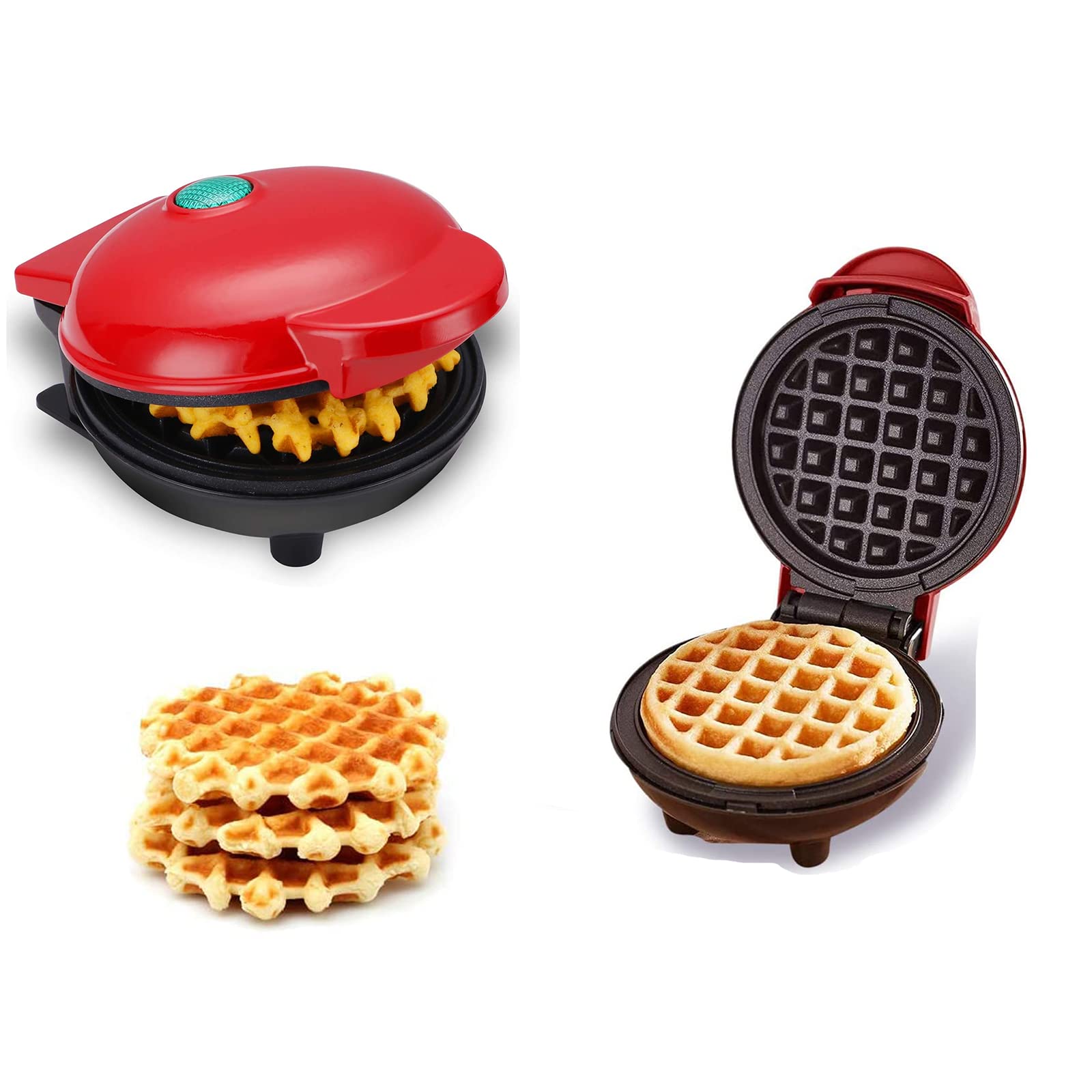 GIVIMO Mini Waffle Maker - 4.7 Inch Circular Non-Stick Waffle Iron for Pancakes, Waffles, Breakfast & Snacks - Perfect for Home, Office & Dorm Use (Red)
