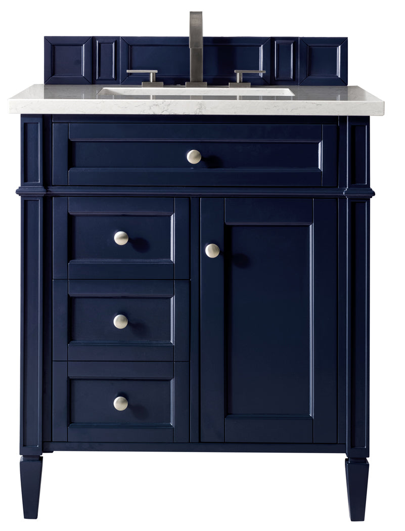 Brittany 30 Inch Single Bathroom Vanity with Carrara Marble Top in Victory Blue - Perfect for Modern Master Bathrooms and Powder Rooms