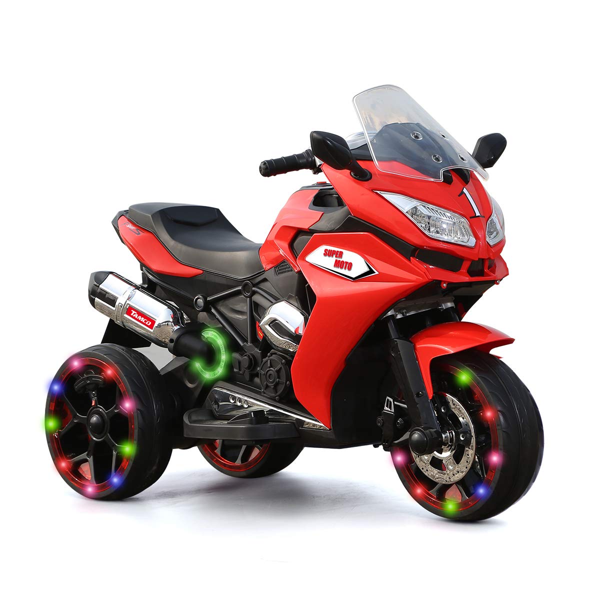 TAMCO Electric Ride-On Motorcycle Toy for Toddlers - 3 Twinkling Wheels, Music Function - Perfect for Indoor Play, Outdoor Adventure & Birthday Gifts
