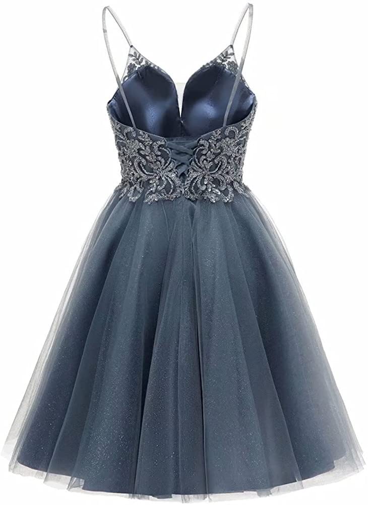 Origine Lei Women's Tulle Spaghetti Strap Short Prom Dress with Beaded Lace - Elegant Homecoming Dress for Parties, Dances & Special Occasions