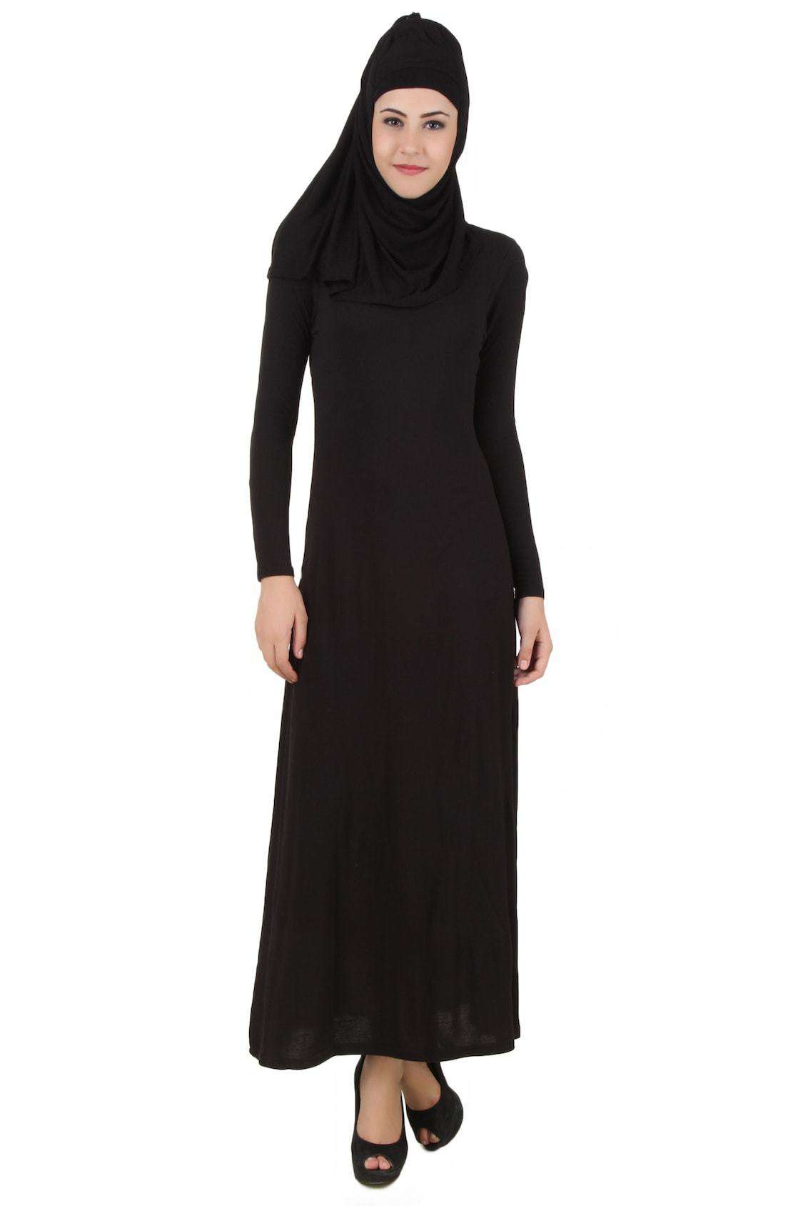 Elegant Asna Black Jersey Abaya - Modest Muslim Dress for Women - Perfect for Prayer, Daily Wear & Special Occasions