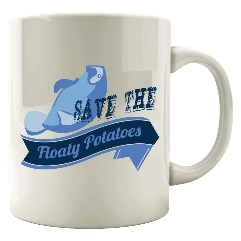 Funny Manatee Coffee Mug - Save The Floaty Potatoes Sea Cow Design - Cute Trichechus Marine Animal Humor Gift - Perfect for Office, Home & Gifts