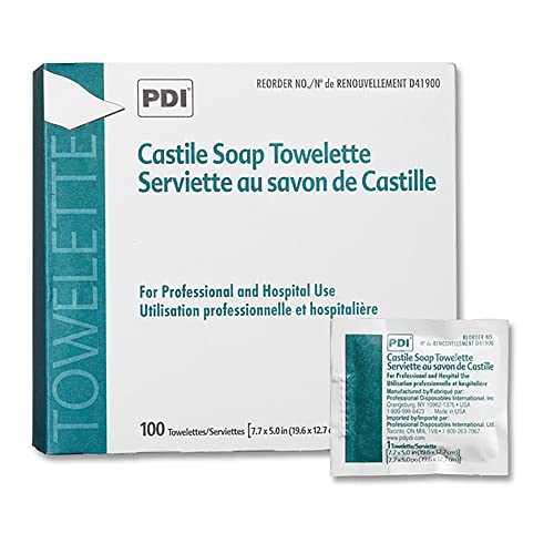 PDI Castile Soap Wipes with Coconut Oil - Premoistened Facial Cleansing Towelettes for Sensitive Skin | Individually Wrapped Travel Size (5