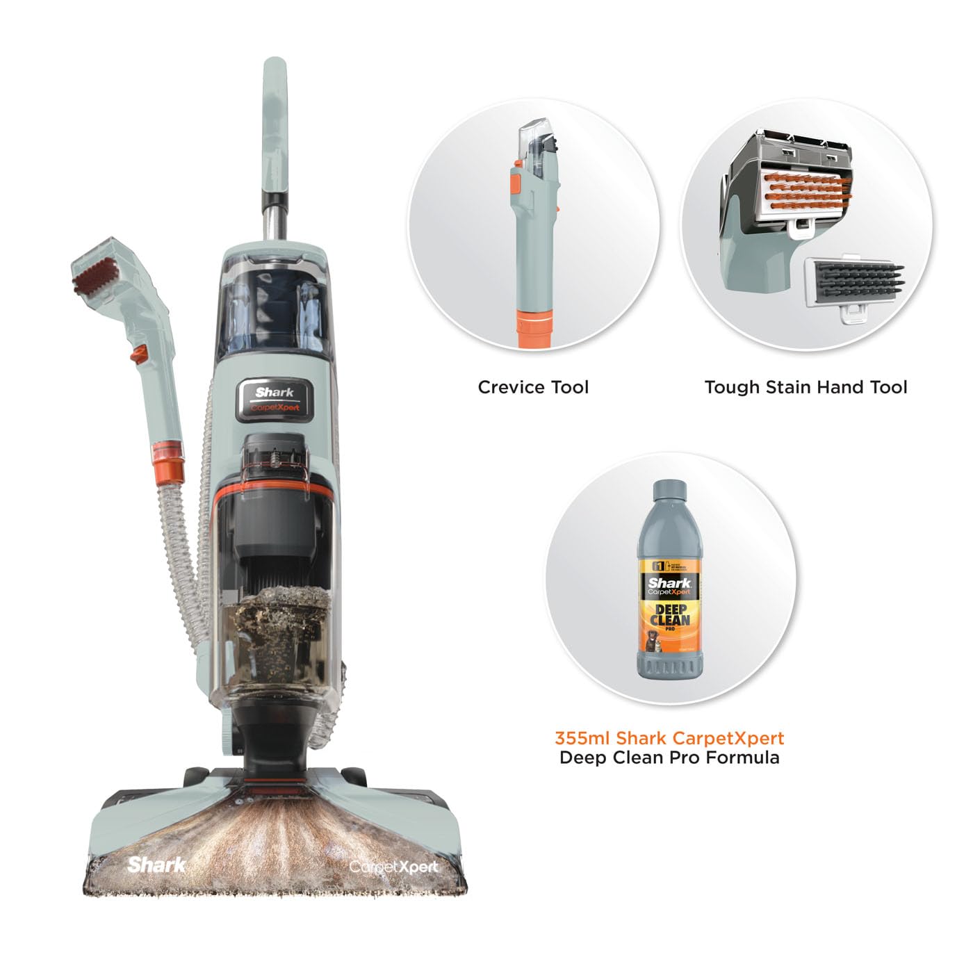 Shark CarpetXpert Deep Clean Carpet Cleaner with Built-In Stain Remover | 3 Cleaning Tools & Full-Size Formula | Powerful 960W Motor | Removes Dirt, Grime & Tough Stains | Fast Drying & Lightweight (2.3L Tank, Grey) | Perfect for Home, Office & Pet Hair Cleaning