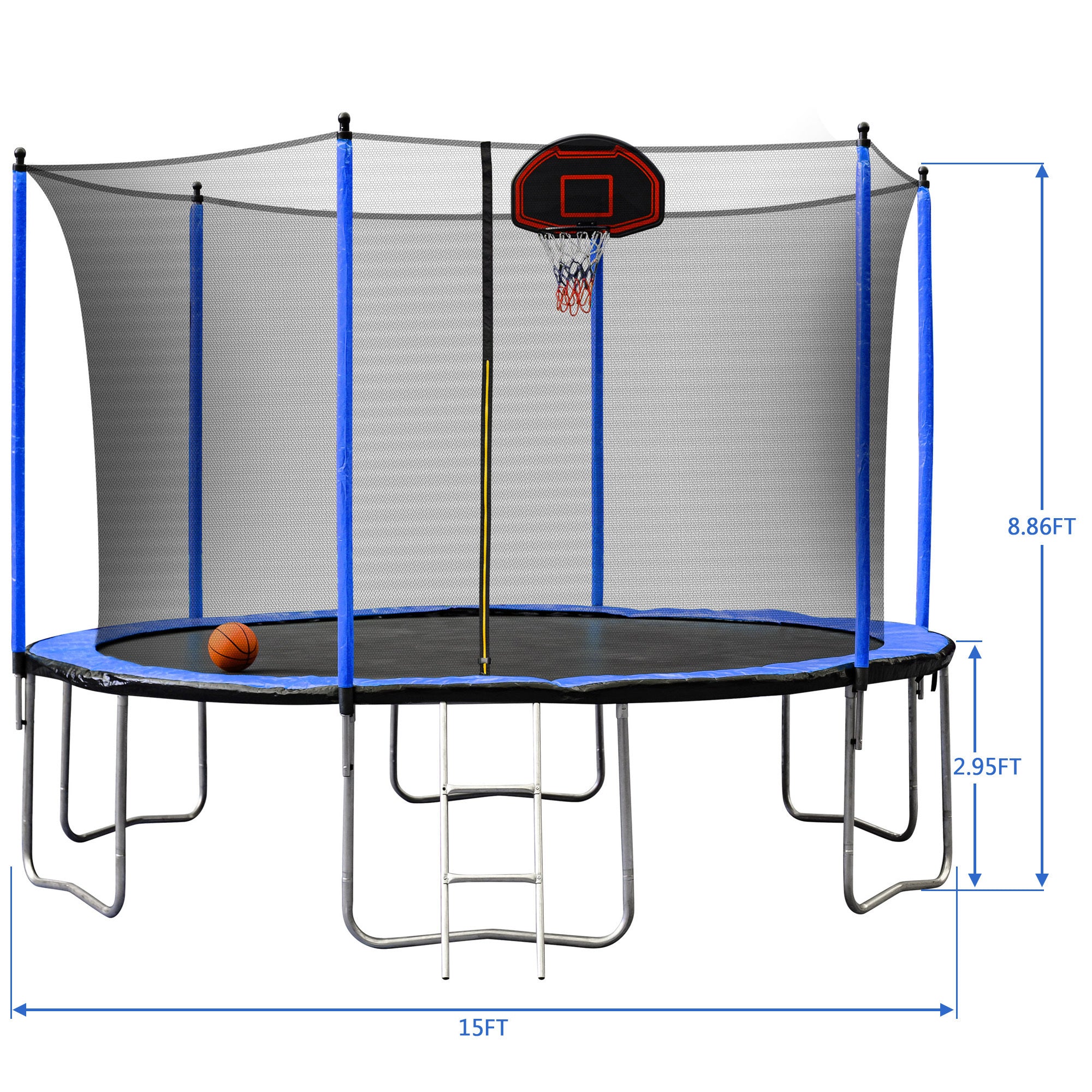 15FT Trampoline with Basketball Hoop, Air Pump, and Safety Ladder - Blue | Outdoor Backyard Fun for Kids & Adults | Perfect for Exercise, Play, and Family Bonding