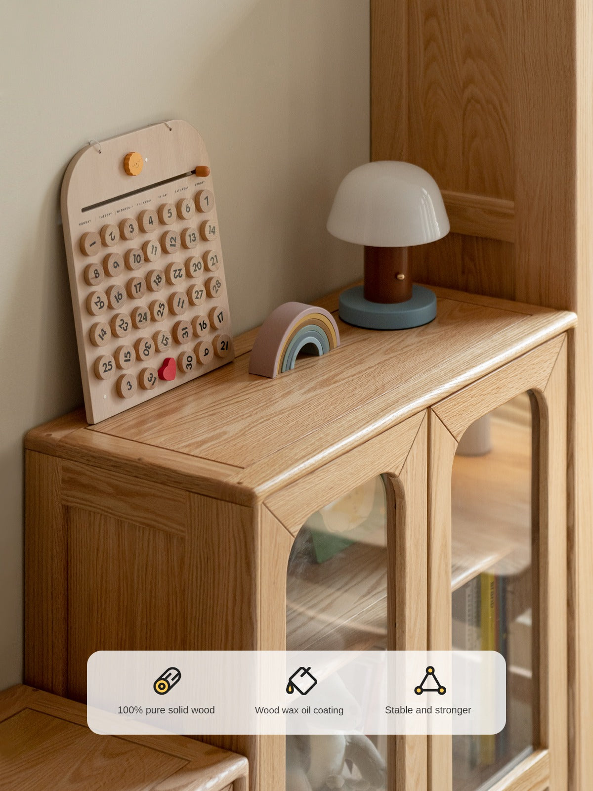 Solid Oak Wood Kids Bookcase & Bookshelf - Durable Children's Book Storage for Bedroom, Playroom, and Classroom Organization