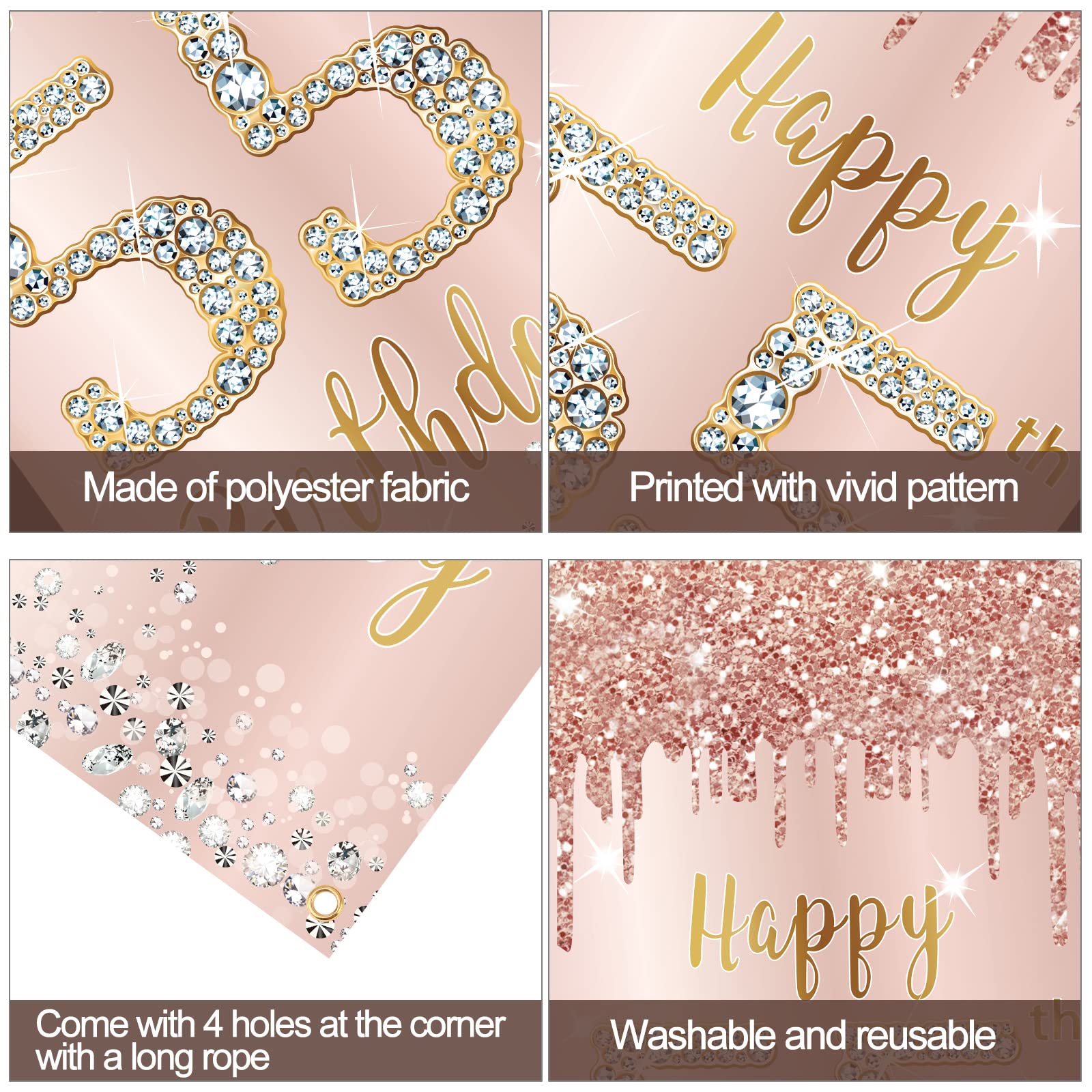 Happy 55th Birthday Decorations for Women - Pink Rose Gold Door Banner & Backdrop Sign | Large 55 Year Old Party Supplies | Perfect for Birthday Parties, Milestone Celebrations & Home Decor