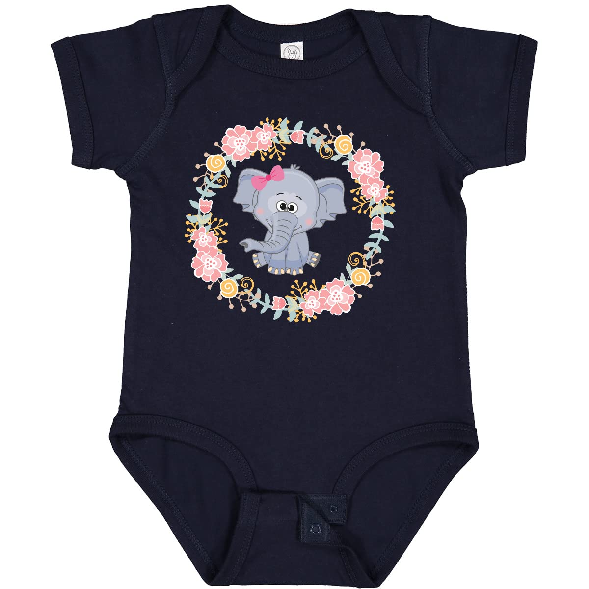 Inktastic Girl Elephant Rose Wreath Baby Bodysuit - Cute Animal Print Onesie for Newborns & Infants - Perfect for Baby Showers, Birthdays & Photo Shoots