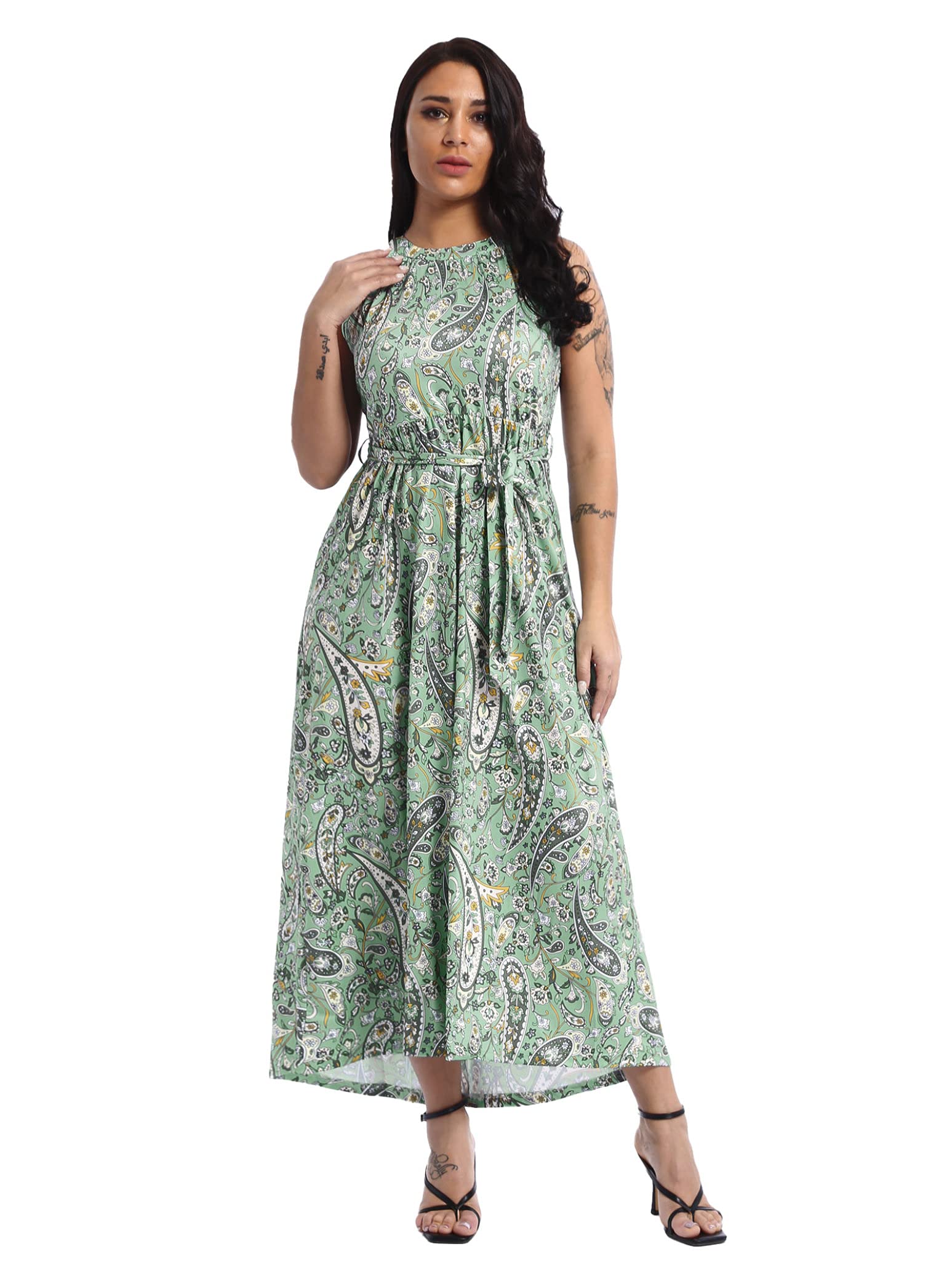 WinChang Women's Floral Halter Neck Sundress - Sleeveless Summer Beach Dress for Vacation, Pool Party & Casual Outings