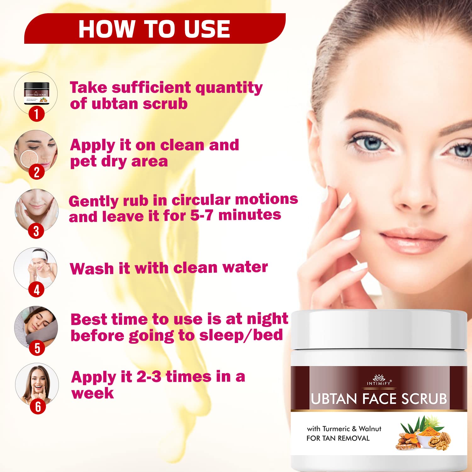 INTIMIFY Ubtan Face Scrub for Women - Walnut & Turmeric Exfoliator for Glowing Skin, Brightening, Tan Removal - Treats Oily & Dry Skin (100ml) - Perfect for Daily Skincare Routine & Bridal Prep