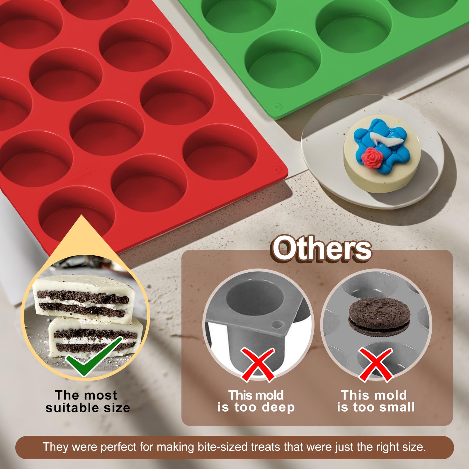 2Pcs Silicone Oreo Cookie Chocolate Molds - 12-Cavity 2.08