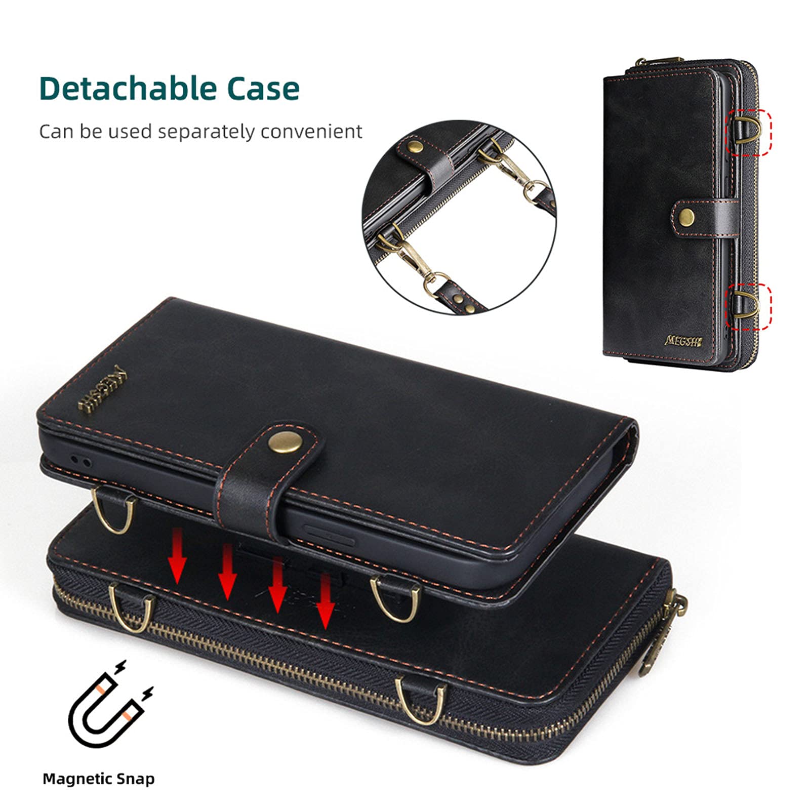 Premium iPhone 13 Pro Max Wallet Case - 2-in-1 Magnetic Phone Cover with 13 Card Slots, 3 Cash Pockets & Secure Zipper Wallet | Perfect for Travel, Business & Everyday Use