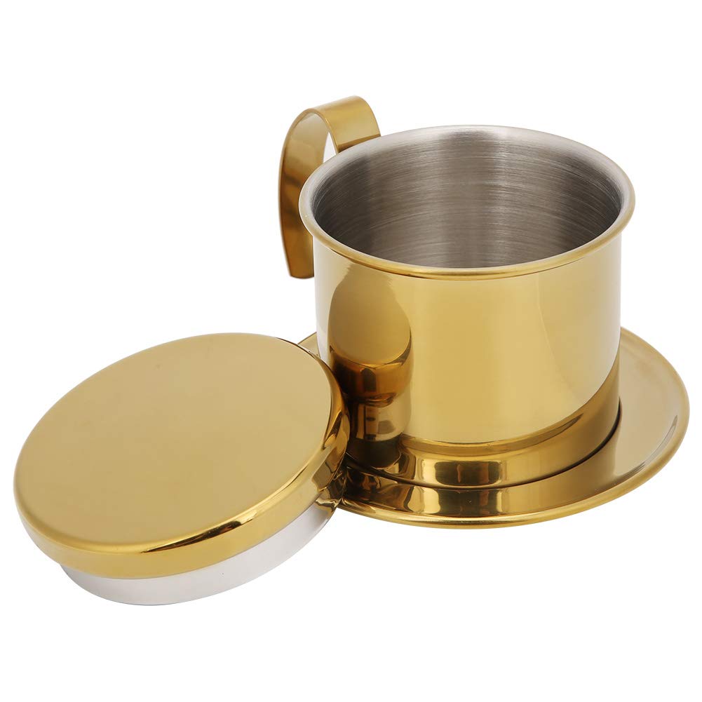 Premium Stainless Steel Vietnamese Coffee Drip Filter - Gloss Gold Phin Coffee Maker for Authentic Vietnamese Iced Coffee - Perfect for Home, Kitchen, Office, Restaurant & Cafe Use