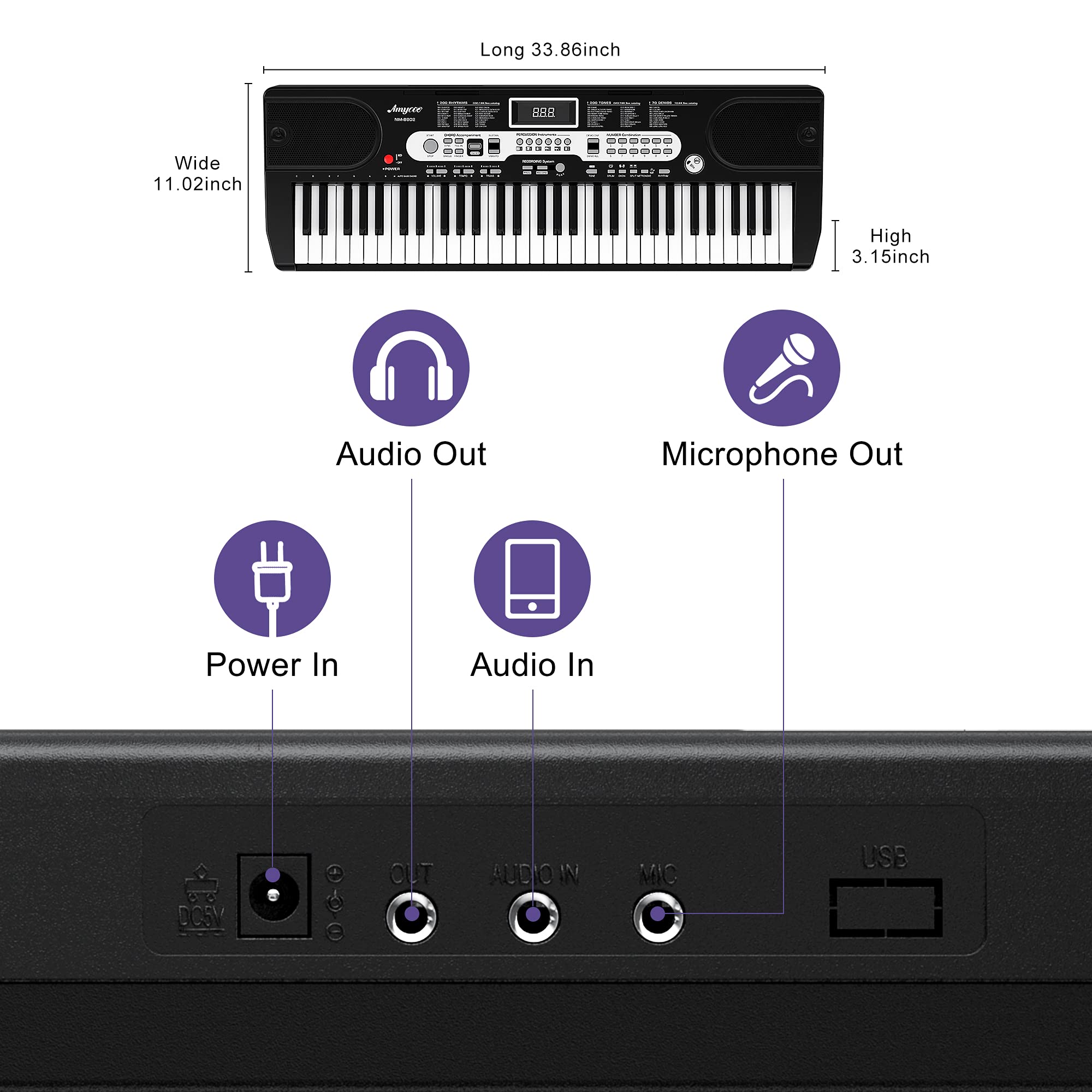Alkmaar 61-Key Portable Electronic Keyboard Piano (BST8602) - Compact & Lightweight for Beginners, Travel, Home Practice & Live Performances