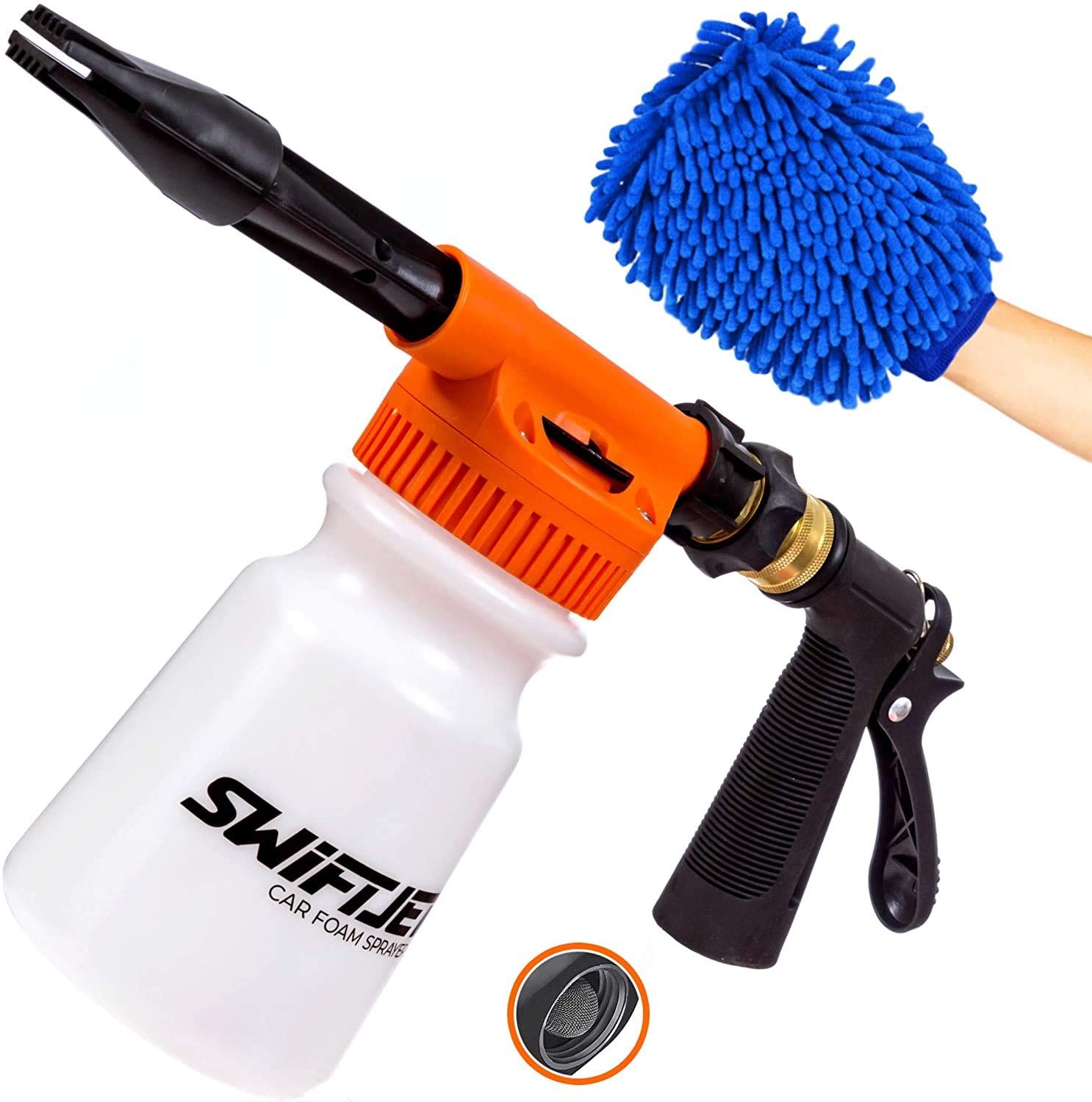 Premium Car Wash Foam Gun Sprayer with Microfiber Wash Mitt - High Pressure Foam Cannon Kit for Garden Hose - Snow Foam Blaster & Car Cleaning Accessories - Perfect for Home Car Washing, Detailing & Auto Care Maintenance