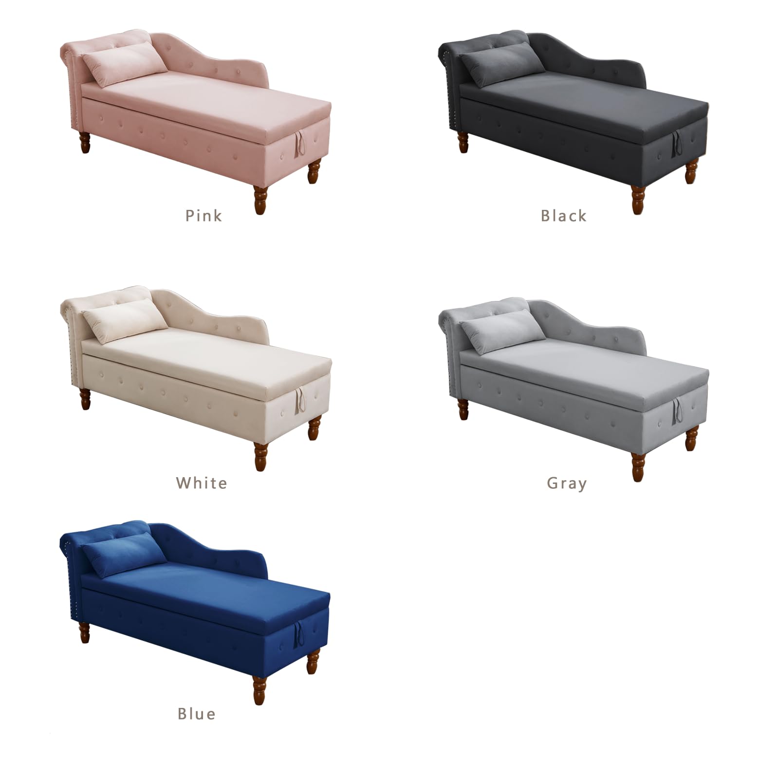 Velvet Chaise Lounge with Storage - Pink Sleeper Chair for Bedroom & Living Room