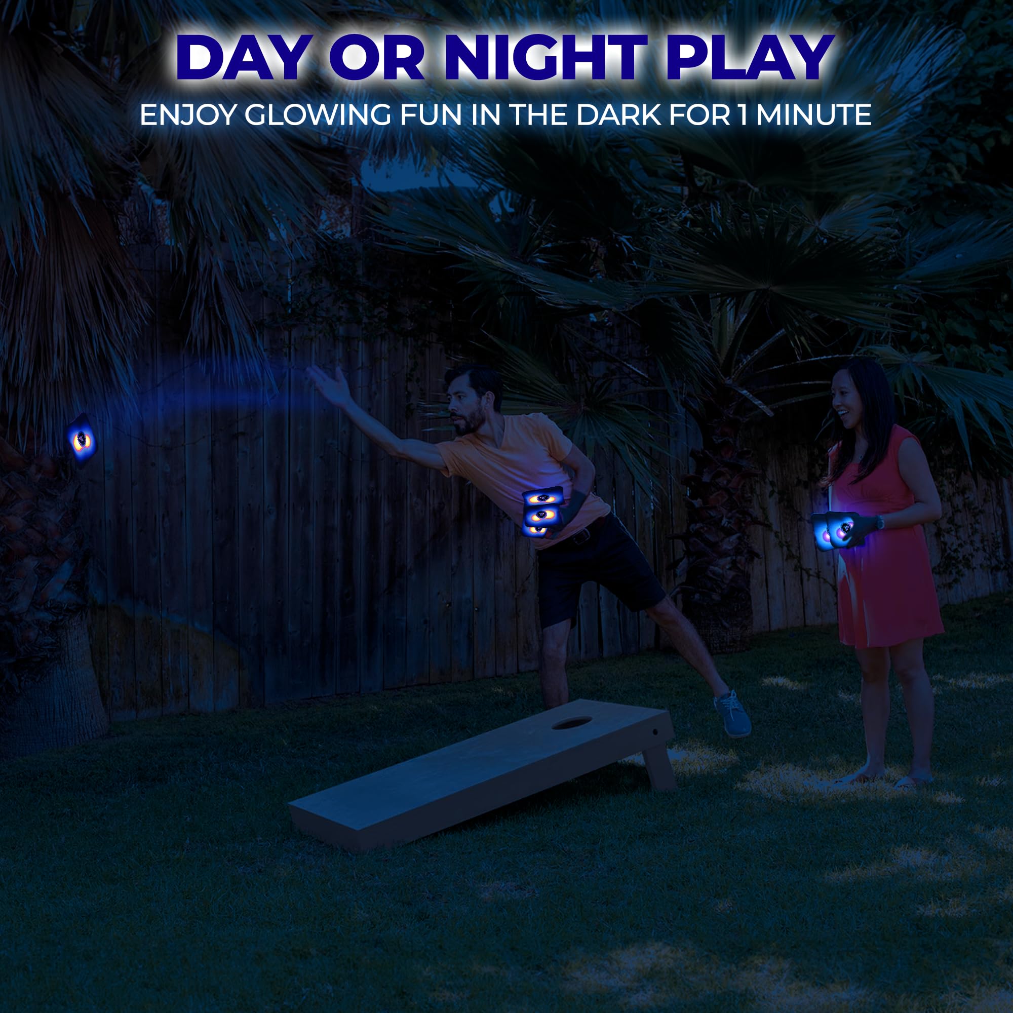 Glow Throw Light Up LED Cornhole Bags - Regulation Size & Weight for Competitive Play - Set of 4 Dual-Sided (Stick & Slick) Bean Bags - Perfect for Backyard Games, Family Gatherings & Outdoor Parties (Blue)
