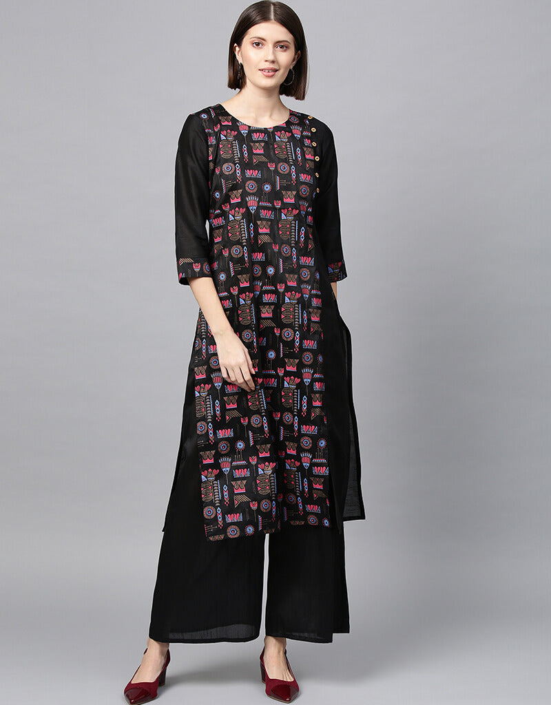 Elegant Black Poly Silk Palazzo Suit for Women - Comfortable Wide Leg Pants & Top Set - Perfect for Casual Wear, Office Outfits & Special Occasions