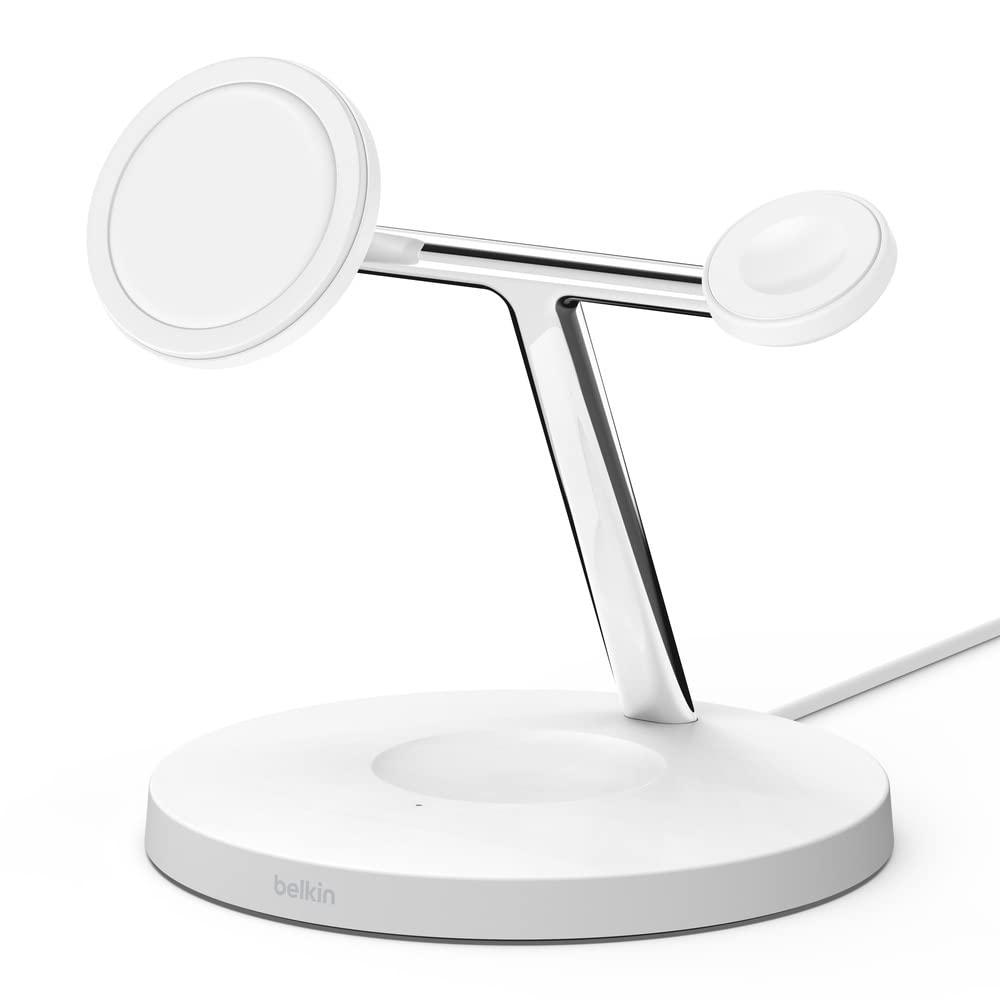 Belkin BoostCharge PRO 3-in-1 Wireless Charger with MagSafe - Fast 15W Charging for iPhone 16/15/14/13/12, Apple Watch & AirPods | Perfect for Home, Office & Travel | Magnetic Wireless Charging Station for Apple Devices